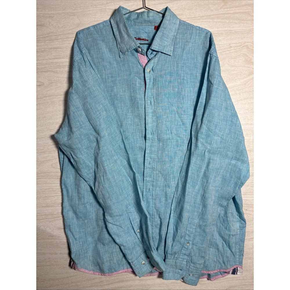 light blue Report Collection button-down shirt 100 % Linen Sz XL Mens